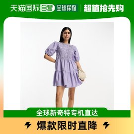 香港直邮潮奢 ASOS 女士设计棉质抽褶迷你泡泡袖淡紫色罩衫连衣裙