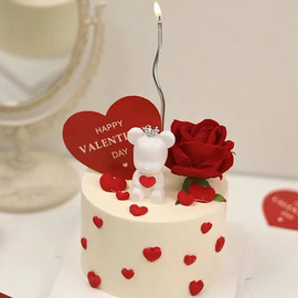 浪漫玫瑰爱心小熊蛋糕装饰用品螺旋蜡烛爱心烘焙装扮插旗配件装饰