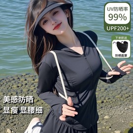 冰丝防晒衣女2024夏季防紫外线，长袖超薄款，外套带帽修身防晒服