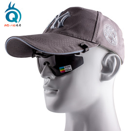 高尔夫球帽眼镜户外休闲运动偏光太阳镜夹帽子，可翻转棒球帽墨镜