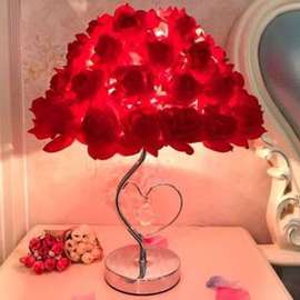 婚房水晶台灯卧室，床头灯创意婚庆婚房长明灯，温馨玫瑰花结婚礼物