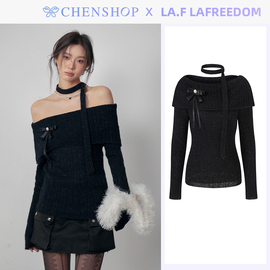 LA.F LAFREEDOM甜辣细闪一字肩蝴蝶结针织上衣CHENSHOP设计师品牌