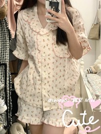 ins小碎花短袖甜美睡衣女夏天网红少女短裤套装可外穿休闲家居服