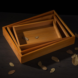 竹木托盘长方形复古化妆品浴室收纳盒茶杯具桌面护肤品整理木盒子