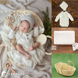 kd新生儿摄影主题z287衣服儿童，拍摄服装婴儿宝宝，满月照道具提手筐