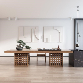 新中式茶桌椅组合实木大板桌，禅意泡茶台茶室家具，木质侘寂风茶艺桌