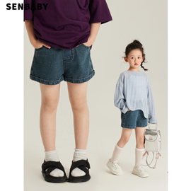 senbaby童装儿童牛仔短裤中大童，夏季休闲热裤，女童洋气百搭牛仔裤