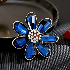 欧式设计感优雅精致气质高级感经典奥地利水晶花朵胸针一件代发