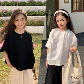 女童夏装t恤2024中大童韩版洋气纯棉，蝙蝠衫亲子装儿童娃娃衫上衣