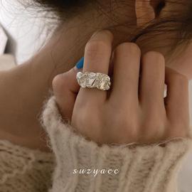 韩国925银金属褶皱，ins冷淡风气质简约波浪小众，设计感开口戒指女