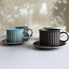 创意复古条纹咖啡杯套装带蝶勺简约北欧风陶瓷咖啡杯套具家用水杯