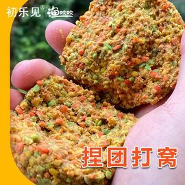 手握成团三色酒米打窝料野钓鲫鱼鲤鱼钓鱼饵料，专用酒米窝料诱鱼米