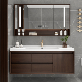 浴室柜组合智能新中式橡木岩板台面，定制盆卫生间洗脸洗手盆洗漱台