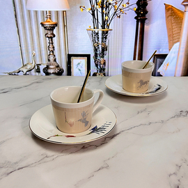 美式咖啡杯碟家用创意倒影动态图案杯子奔跑的马陶瓷下午茶拿铁杯