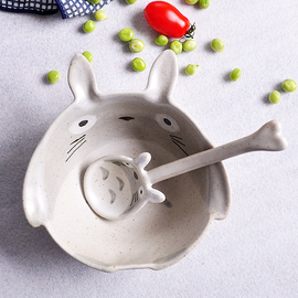 卡通龙猫陶瓷碗餐具景德镇手绘碗，盘子勺子套装创意可爱儿童米饭碗