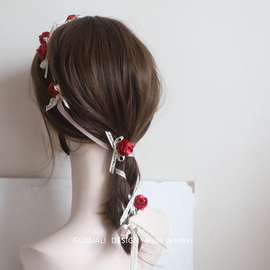 GUKUALI原创玫瑰发箍头饰红色发饰可爱头箍发带敬酒服女发卡花朵