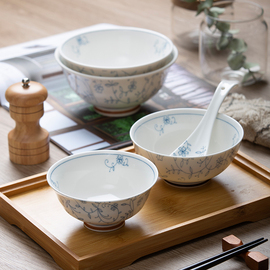 和彩日式餐具碗碟套装，家用釉下彩饭碗面碗，汤碗景德镇陶瓷缠枝莲碗