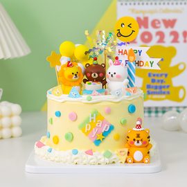 ins风卡通儿童生日蛋糕装饰插牌软胶可爱派对，小动物熊兔摆件插件