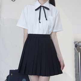 刺篇jk制服原创正版日系基础款风琴褶短袖，黑白角襟丸襟衬衫女