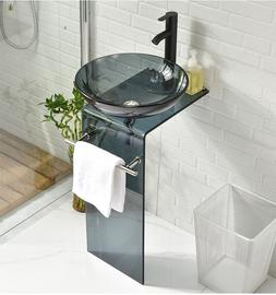 简约钢化玻璃洗漱台盆，家用卫生间洗脸盆柜，组合阳台落地式洗手池