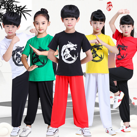 儿童武术服纯棉短袖练功服，男女童小学生少儿，幼儿表演演出服中国风
