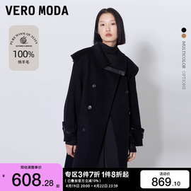 t区绫致Vero Moda秋冬立体剪裁保暖复古双排扣毛呢大衣外套女