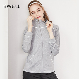 bwell健身运动外套上衣女，长袖跑步瑜伽服拉链带，帽开衫bwy7010