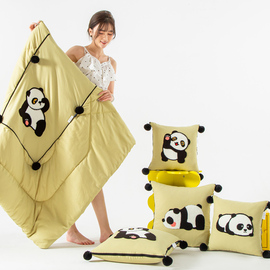 卡通熊猫抱枕被子两用汽车上办公室午睡盖毯枕头二合一折叠夏凉被