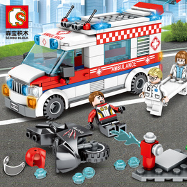 拼插积木救护车系列城市，拼装120医院医生玩具，汽车男孩子女孩组装