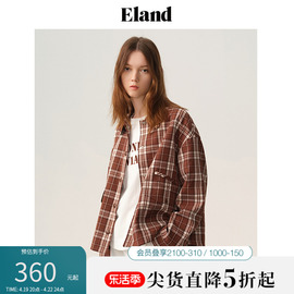 Eland衣恋女士格纹短外套复古翻领单排扣上衣时尚气质西装