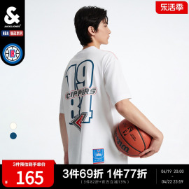 杰克琼斯nba联名快船队夏季男士，运动简约字母百搭宽松圆领短袖t恤