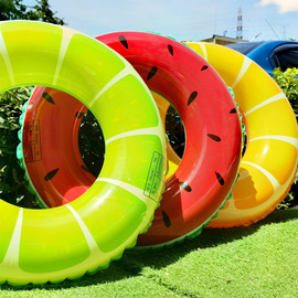 成人儿童充气游泳圈水上浮排西瓜橙子柠檬水果网红泳圈加厚浮趴圈