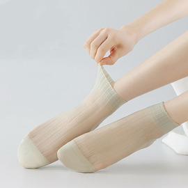 袜子女春秋季短袜纯色，水晶丝不掉跟棉袜，无骨缝头百搭诸暨袜子