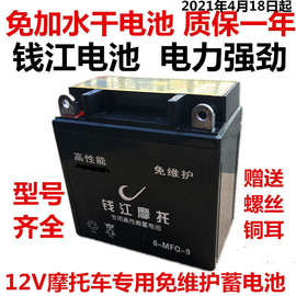 12v摩托车电瓶12v9a免维护干蓄电池125弯梁，踏板车通用干电池7ah