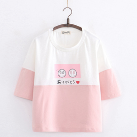 日系森女夏装可爱兔子印花圆领短袖T恤少女学生甜美萝莉风小清新