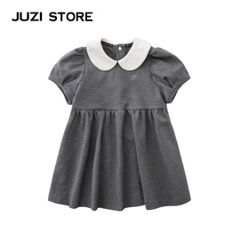 juzistore童装娃娃领罗马布学院风蓬蓬花苞袖连衣裙女童1136501