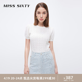 补单Miss Sixty针织衫女气质上衣圆领短袖甜美复古麻花