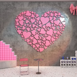 网红爱心形打卡造背景拍照区布置奶茶店咖啡角馆厅墙面装饰贴纸画