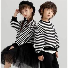 栗子家春季儿童卫衣假两件黑白条纹，上衣休闲r圆领宽松版