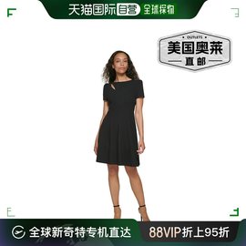 dkny女式正面镂空泡泡袖合身喇叭连衣裙 - 黑色 美国奥莱直发