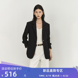 lily2024春女装商务通勤时尚复古一粒扣修身休闲黑色西装外套