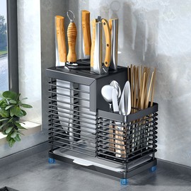304不锈钢筷子盒台面沥水架收纳厨房家用筷筒笼具一体置物架
