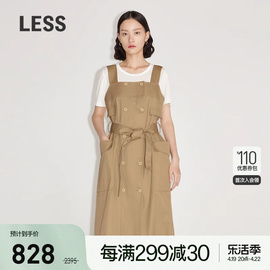 less复古背带连衣裙，女双排扣休闲工装裙2m3g22990