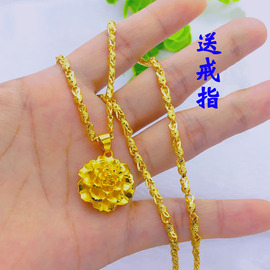 越南沙金项链女款纯金色锁骨链，镀金仿真假黄金吊坠久不褪色首饰品
