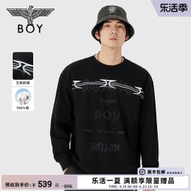 BOYLONDON潮牌春夏印花刺绣圆领套头黑色长袖卫衣N03024