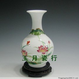 景德镇瓷器花瓶22厘米，高白釉(高白釉)荷花，赏瓶陶瓷居家工艺品中式摆件