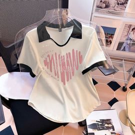 短袖T恤女夏季洋气设计感弧形下摆小个子潮牌polo衫大码上衣