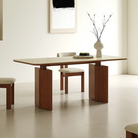 美式复古实木餐桌椅组合小户型，现代简约法式中古风，家用洞石岩板桌