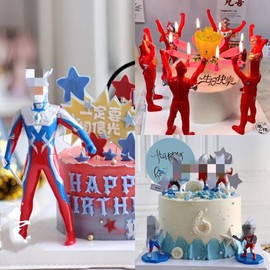 蛋糕装饰玩偶莲花音乐蜡烛男孩生日蛋糕装饰超人怪兽玩具公仔