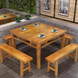 实木快餐桌椅饭店小吃店面馆餐厅桌椅组合碳化火锅长方形组合